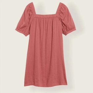 Old Navy Dusty Red Puff Sleeve Dobby mini swing dress